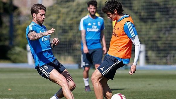 Sergio Ramos y Vallejo se entrena antes de jugar contra el Celta