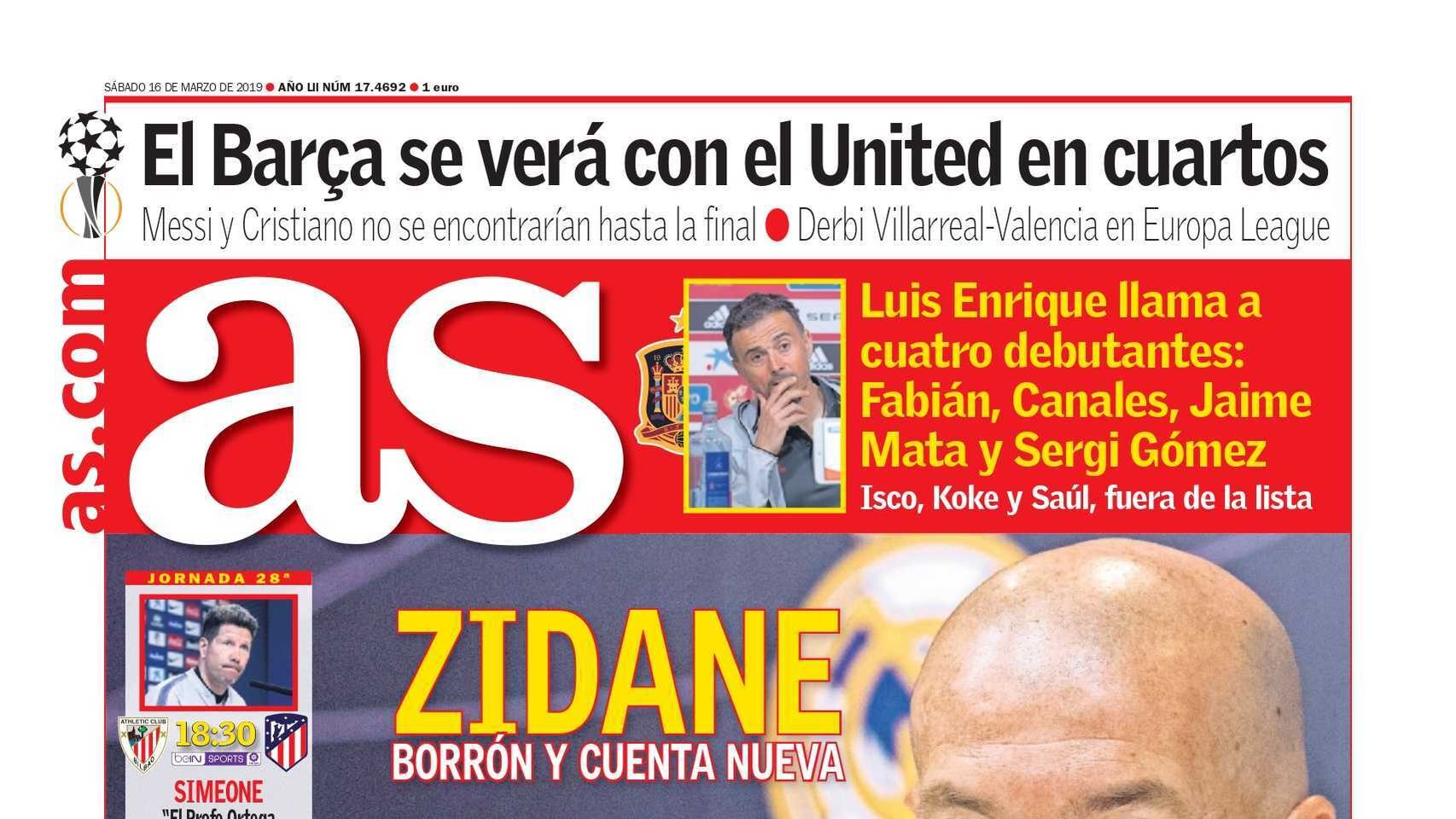 La portada del diario AS (16/03/2019)