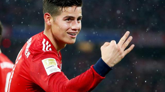 James Rodríguez celebra un gol con el Bayern