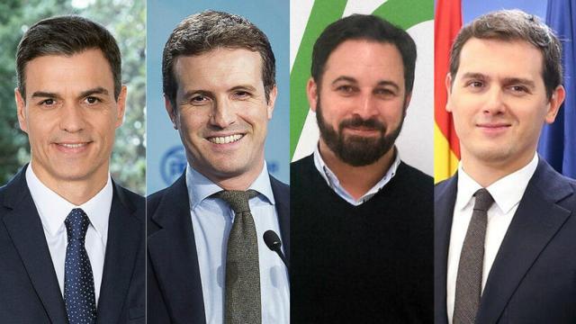 Pedro Sánchez, Pablo Casado, Santiago Abascal y Albert Rivera.