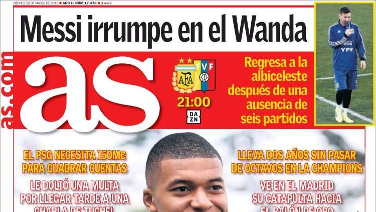 La portada del diario AS (22/03/2019)