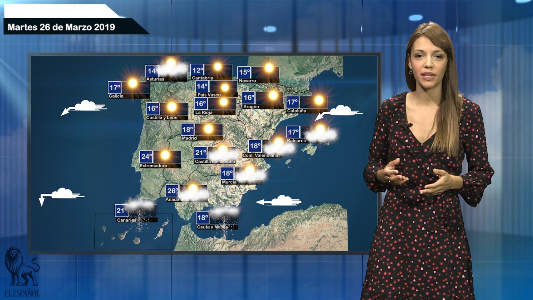 Fotograma de la previsión del tiempo para este martes.