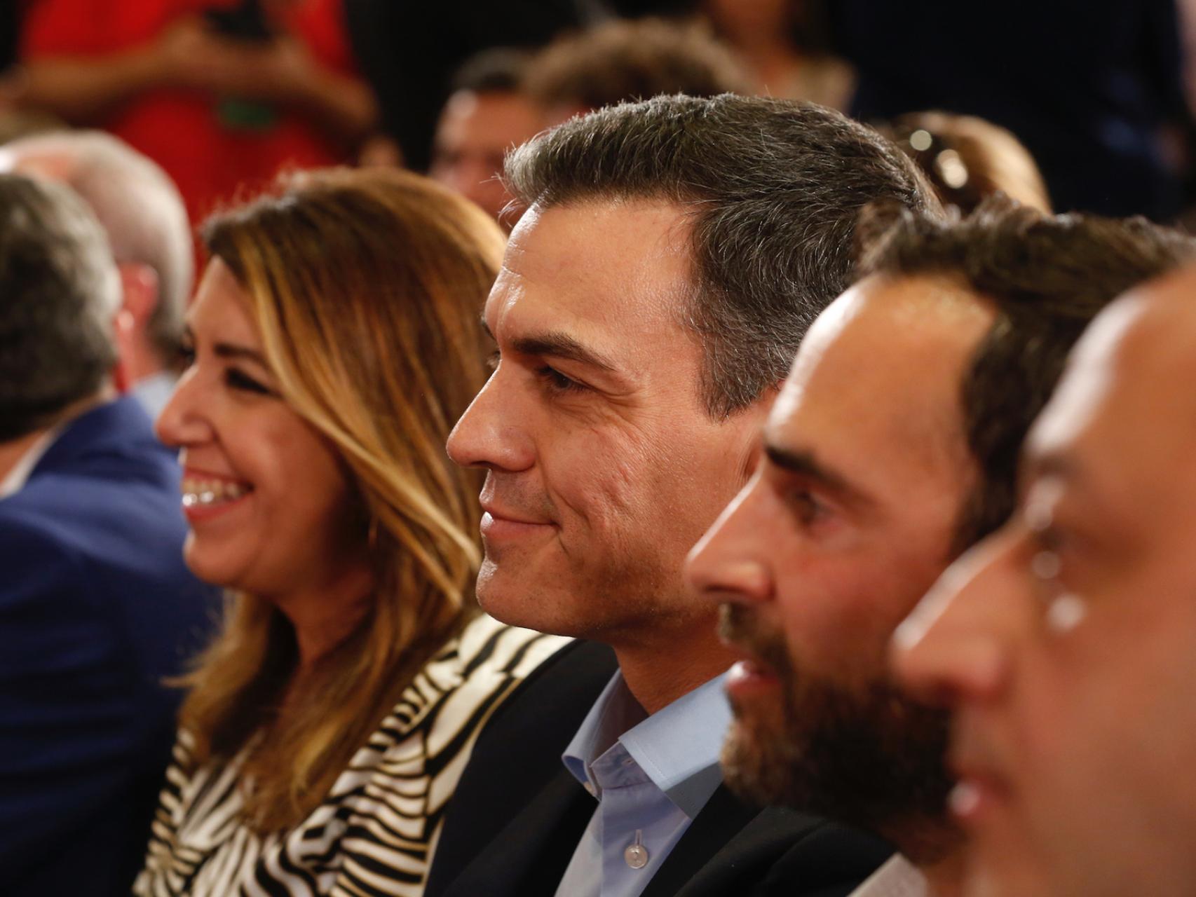 Susana Díaz y Pedro Sánchez, este lunes en un mitin en Málaga.