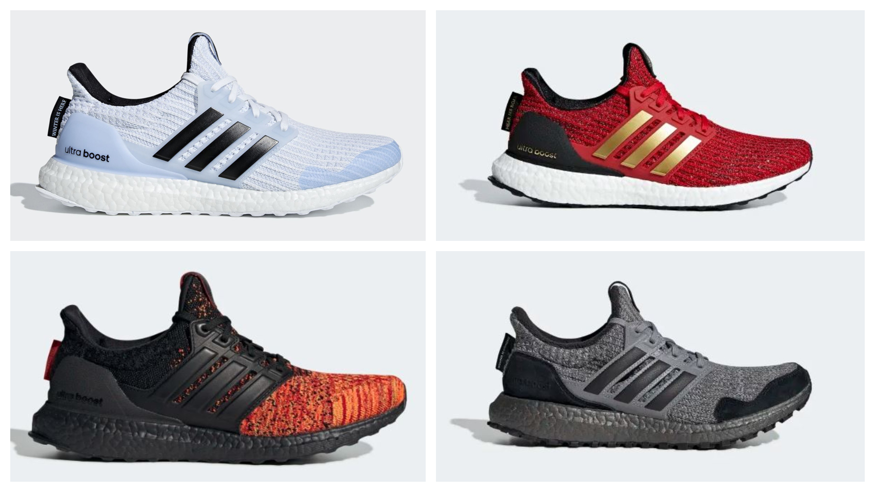 Algunos de los modelos que ha creado Adidas inspiradas en 'Juego de Tronos'.