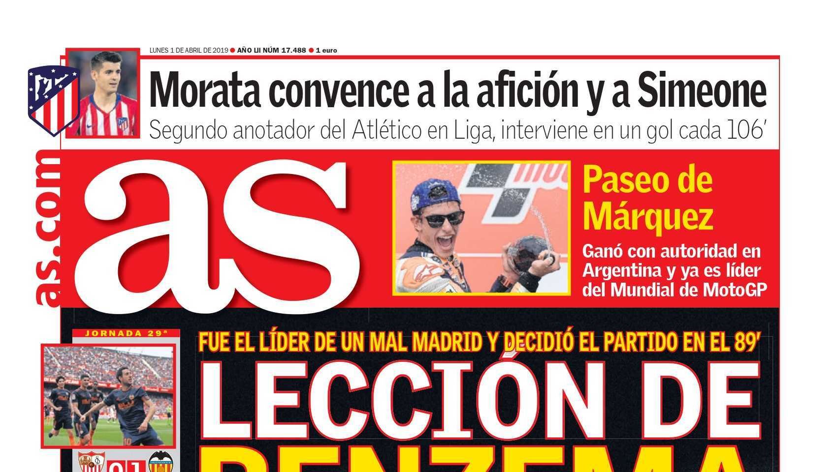Portada diario AS (1/04/2019)