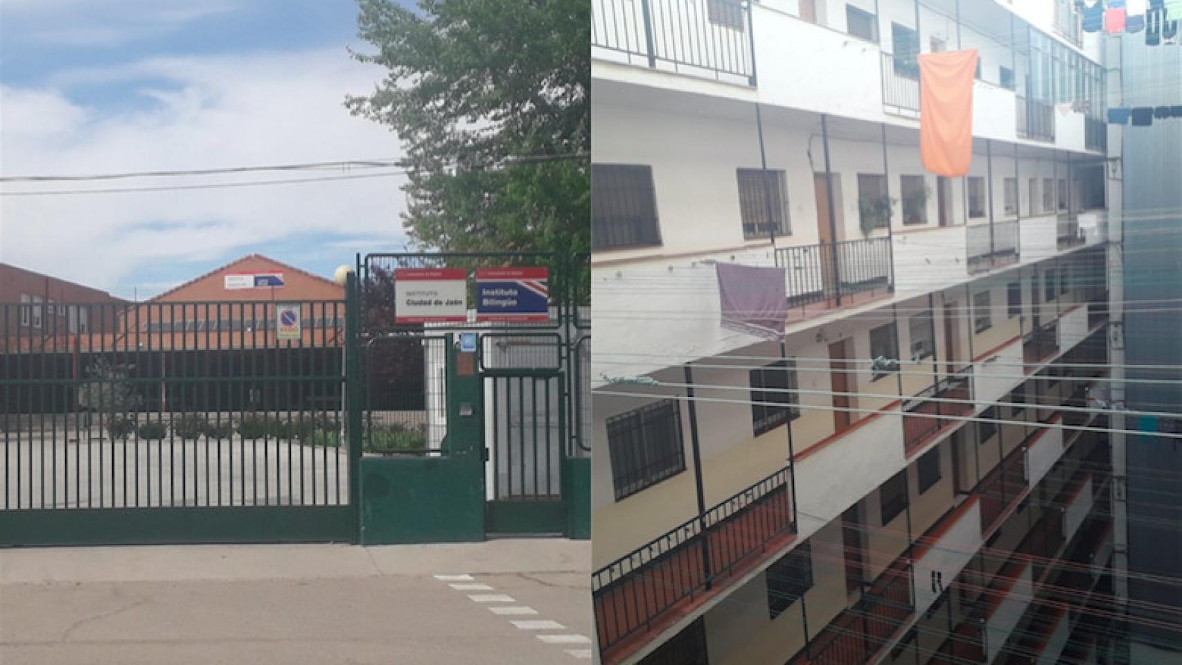 Aa la izquierda, la entrada del instituto. A la derecha, interior del edificio donde ocurrieron los hechos.