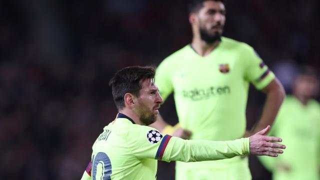 Messi y Luis Suárez, en el Manchester United - Barcelona de la Champions League
