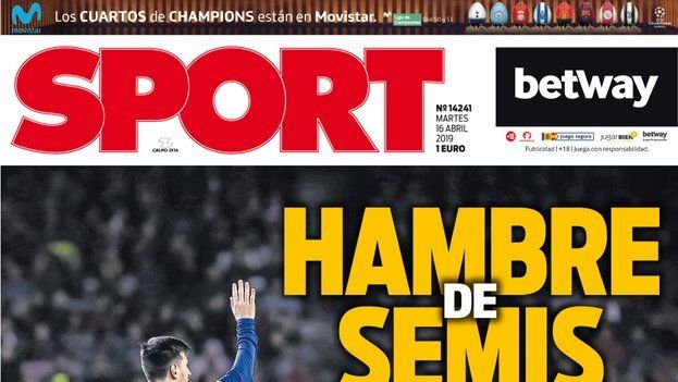 Portada del diario Sport (16/4/2019)