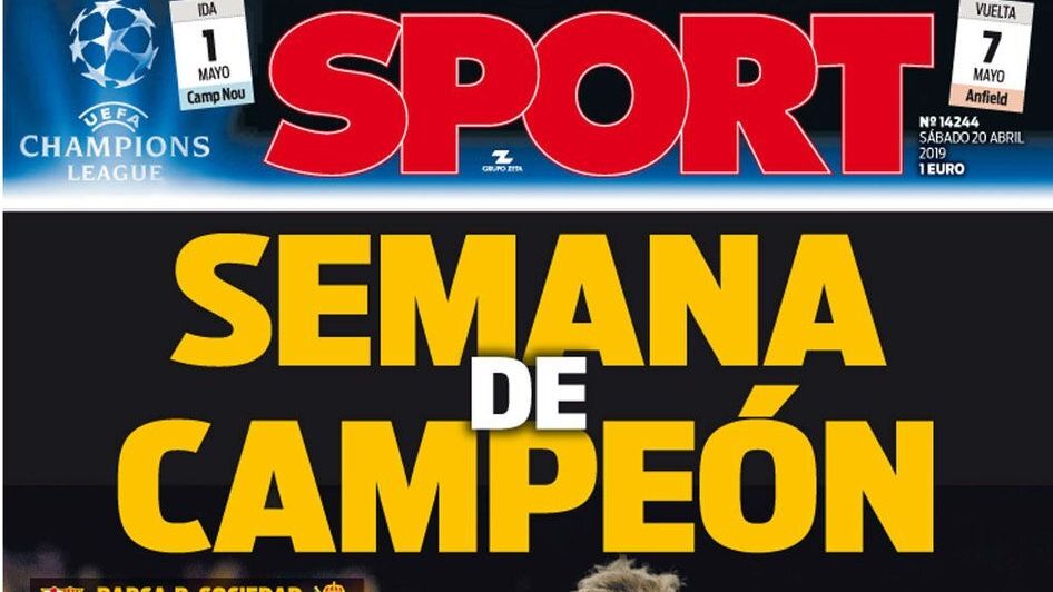 La portada del diario Sport (20/04/2019)
