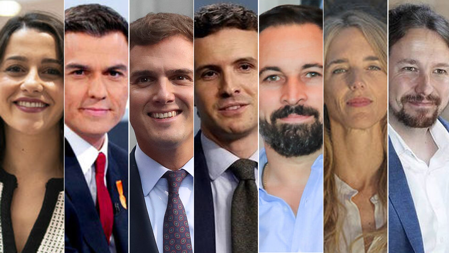 Arrimadas, Sánchez, Rivera, Casado, Abascal, Álvarez de Toledo e Iglesias