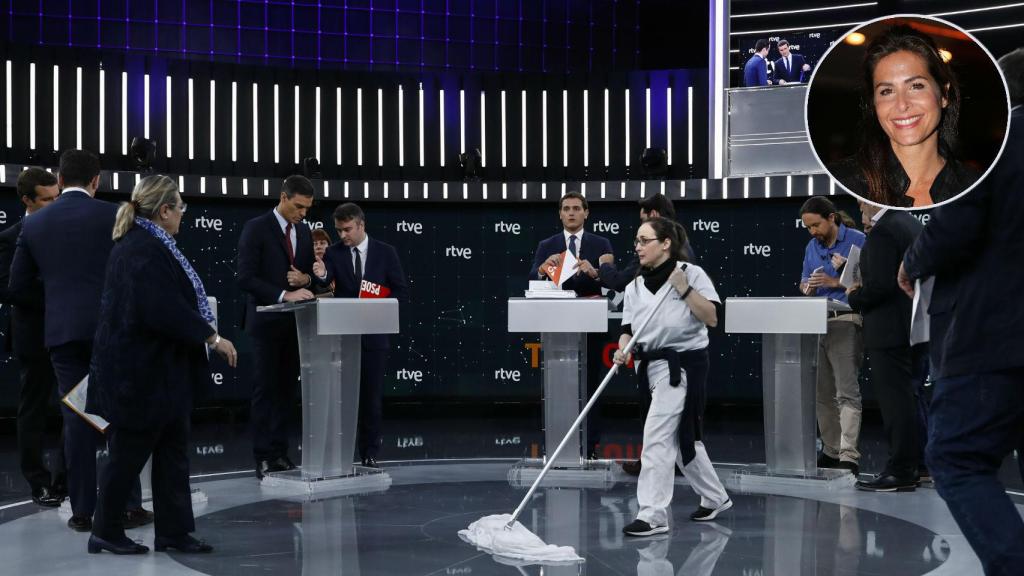 Nuria Roca en montaje JALEOS junto a la limpiadora.