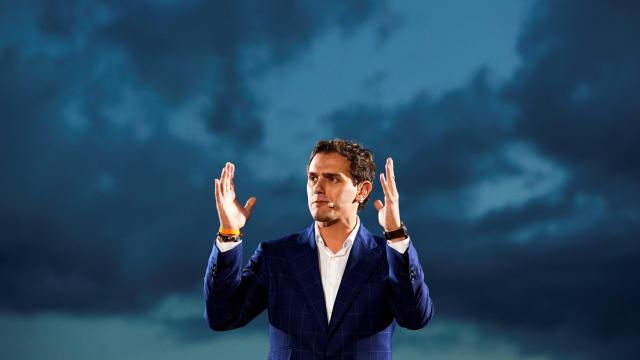 Albert Rivera, durante el acto de ayer en la Barceloneta.