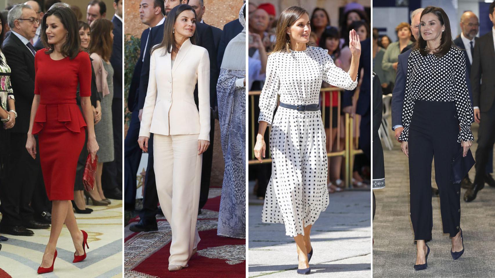 De izquierda a derecha: la reina Letizia en los meses de enero, febrero, marzo y abril de 2019.