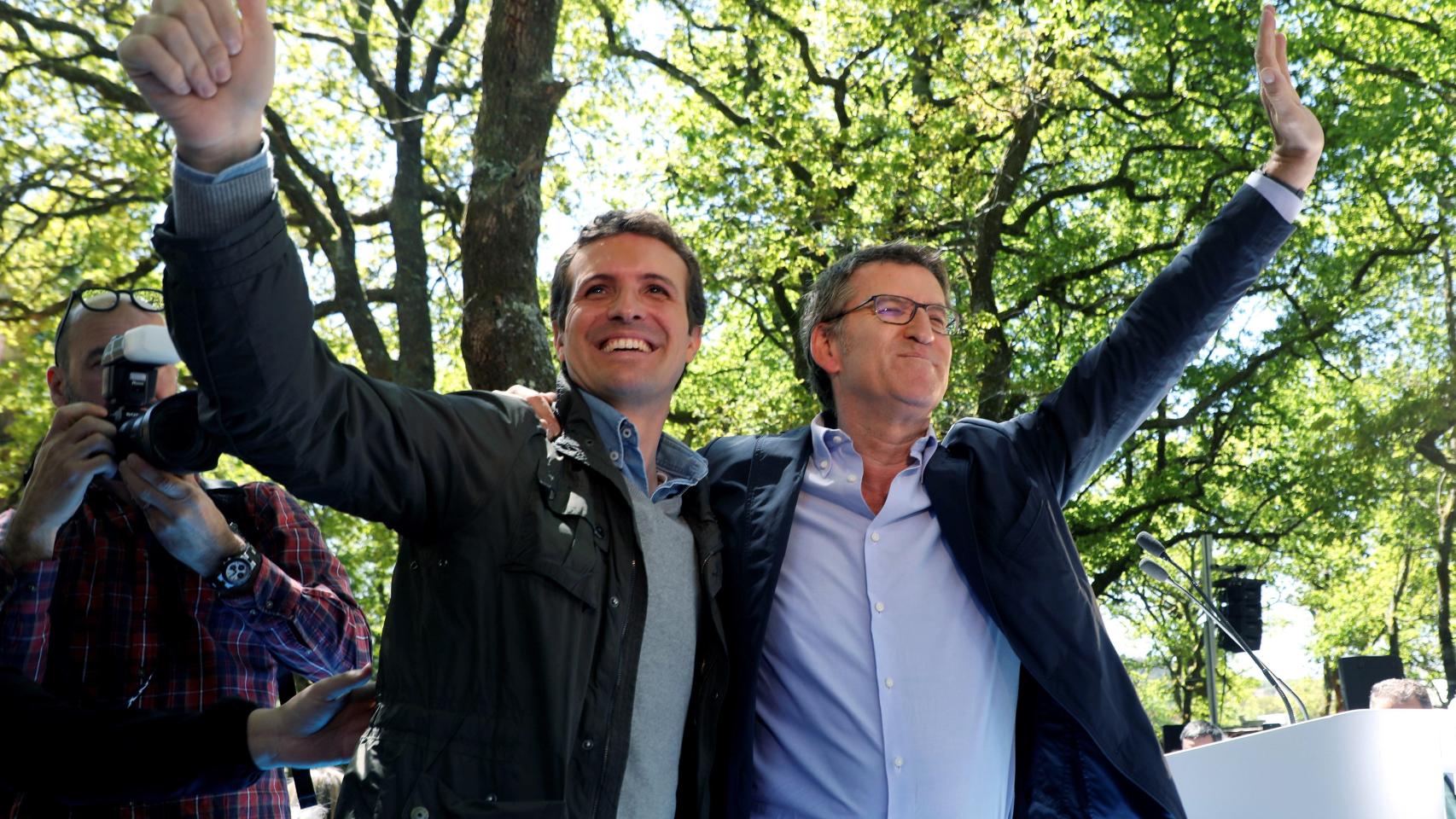 El líder del PP, Pablo Casado, y el presidente de la Xunta, Alberto Núñez Feijóo.
