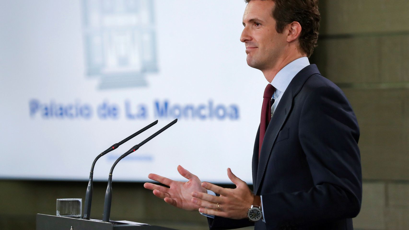 Pablo Casado este lunes en el Palacio de la Moncloa.