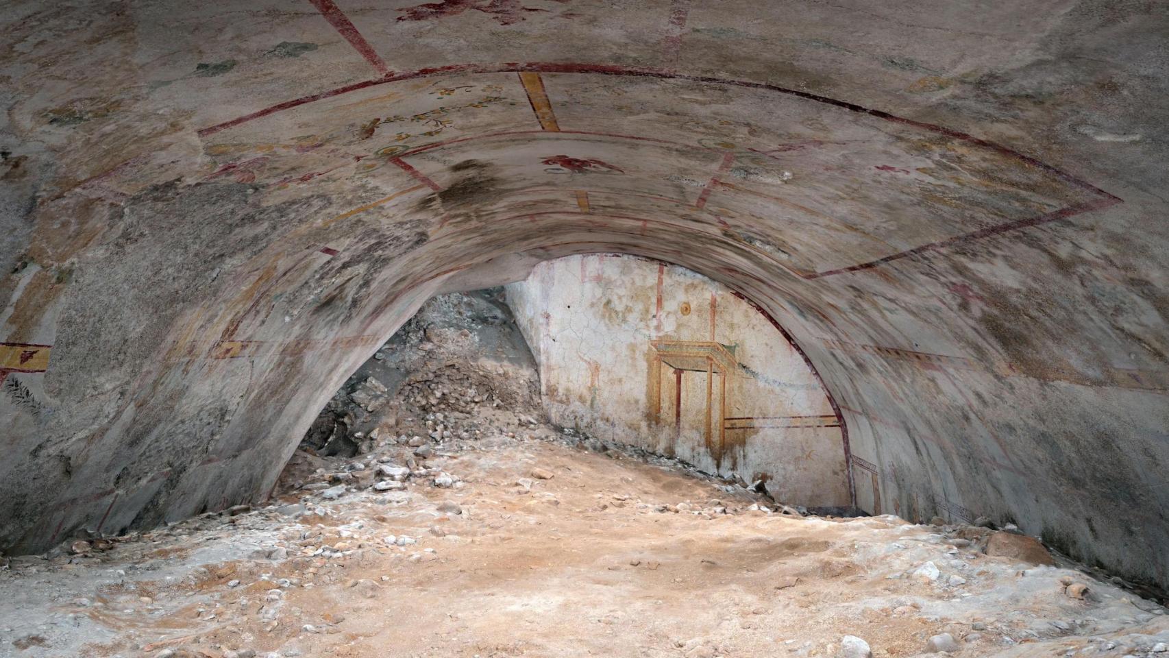 Detalle de la luneta en una salas recién descubierta en la Domus Aurea de Nerón en Roma.
