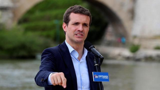 El presidente del PP, Pablo Casado, durante su intervención en la presentación en Zaragoza del programa electoral europeo para las elecciones del 26 de mayo