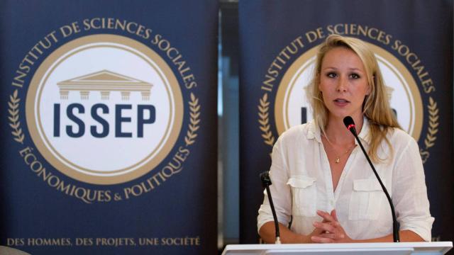 Marion Maréchal durante la inauguración del Issep en el año 2018.