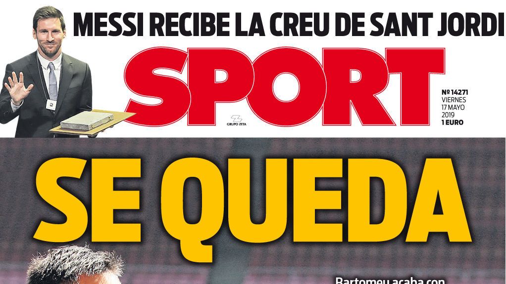 La portada del diario Sport (17/05/2019)