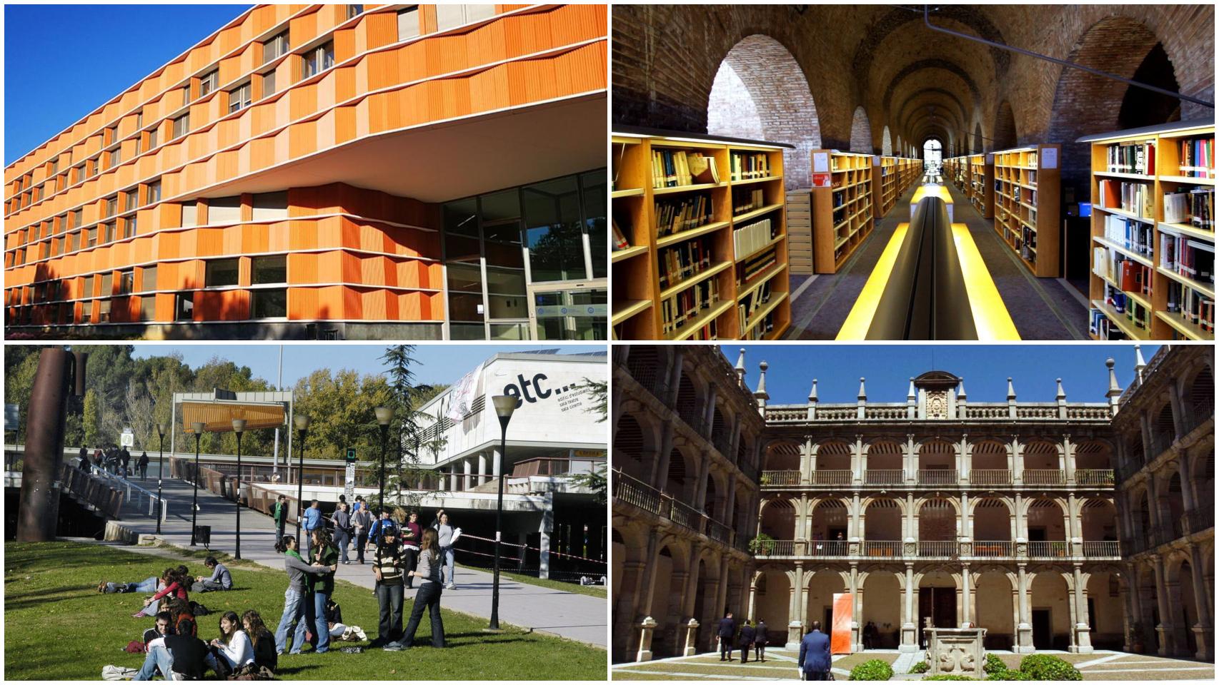De izquierda a derecha y de arriba abajo, Universidad Carlos III de Madrid, Universidad Pompeu Fabra de Barcelona, Universidad Autónoma de Barcelona y Universidad de Alcalá de Henares