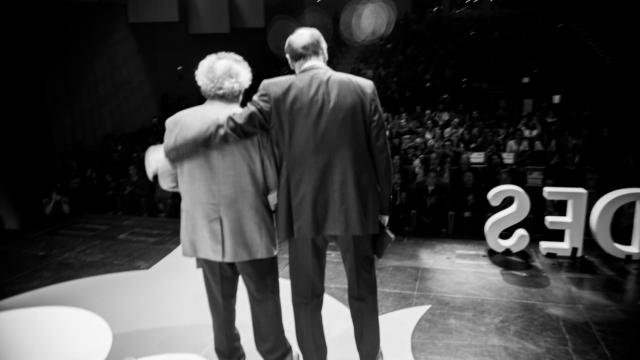 Eduardo Punset y Pedro J. Ramírez, durante su participación en iRedes IV.