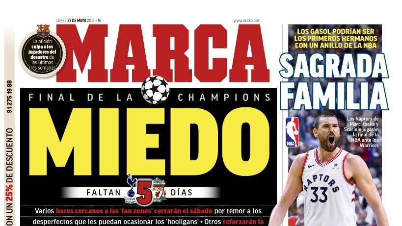 La portada del diario MARCA (27/05/2019)