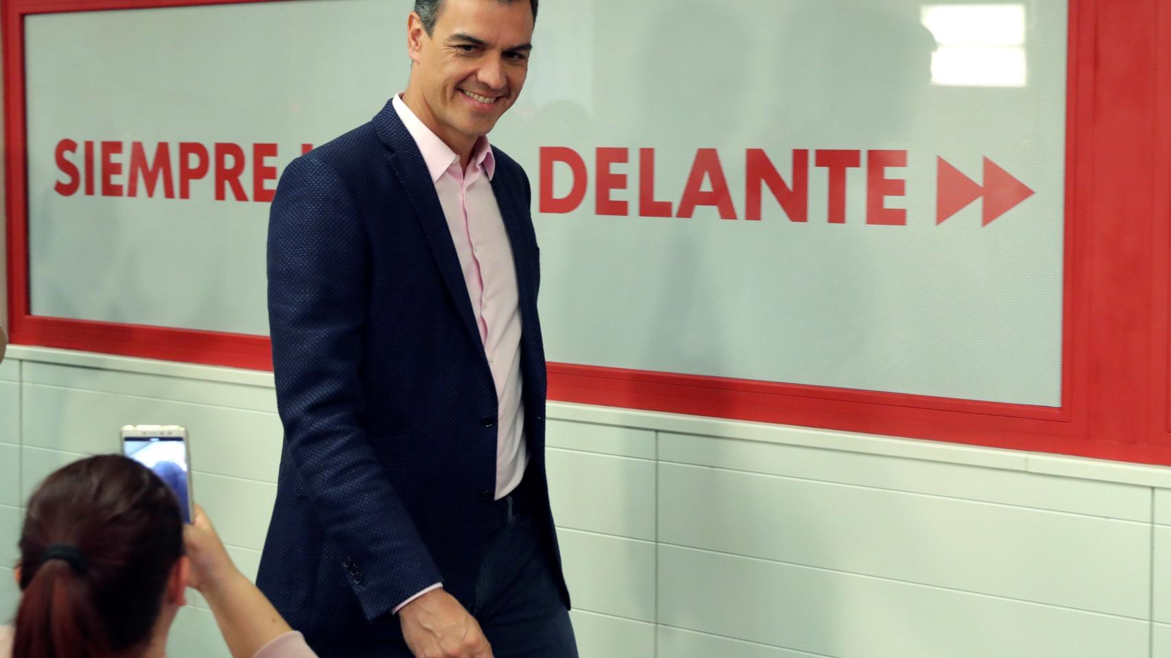 Pedro Sánchez, presidente del Gobierno en funciones, en la sede del PSOE en Madrid.