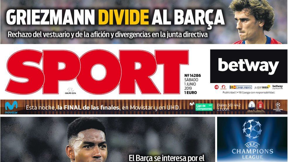 La portada del diario Sport (01/06/2019)