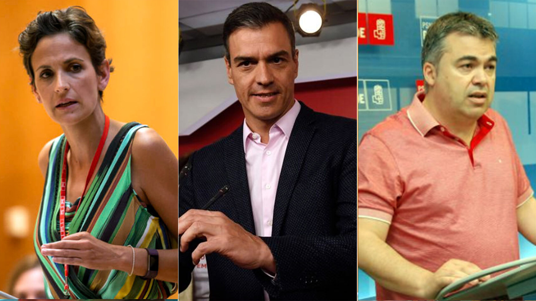 La candidata del PSN María Chivite , el líder del PSOE, Pedro Sánchez y el secretario de Política Territorial del PSOE, Santos Cerdán .