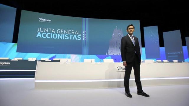 José María Álvarez Pallete, presidente ejecutivo de Telefónica, durante la última Junta de Accionistas.