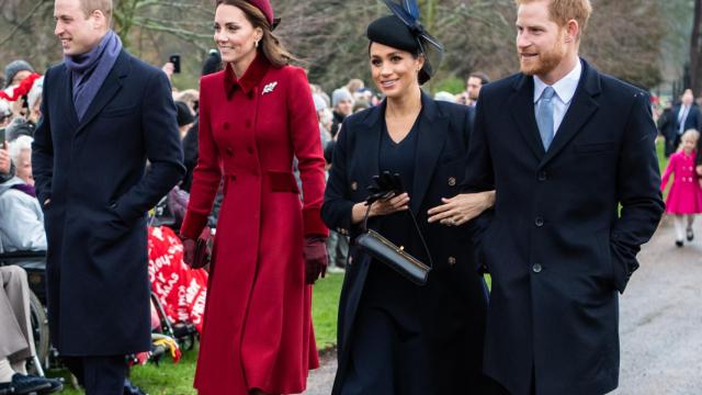 Los duques de Cambridge y de Sussex, de izquierda a derecha: William, Kate, Megha y Harry.