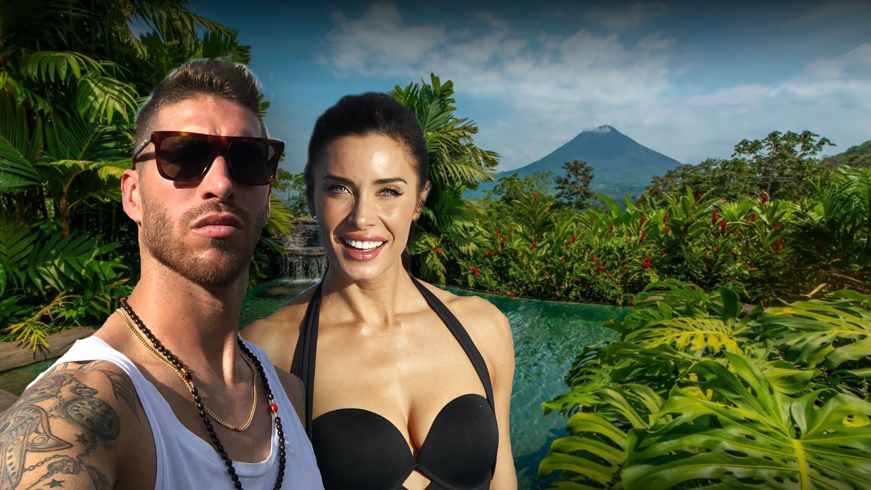 Sergio Ramos y Pilar Rubio en un montaje frente al hotel donde se hospedan en Costa Rica.
