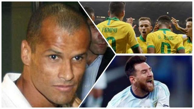 Rivaldo, Messi y los jugadores de Brasil.