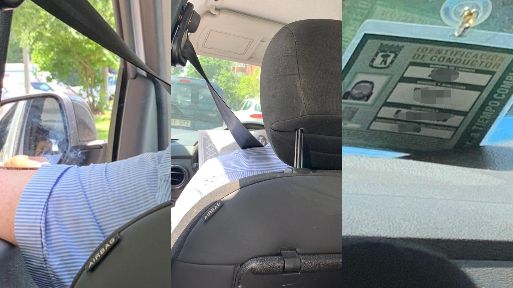 El taxista haciendo un crucigrama al volante, y fumando un cigarrillo.