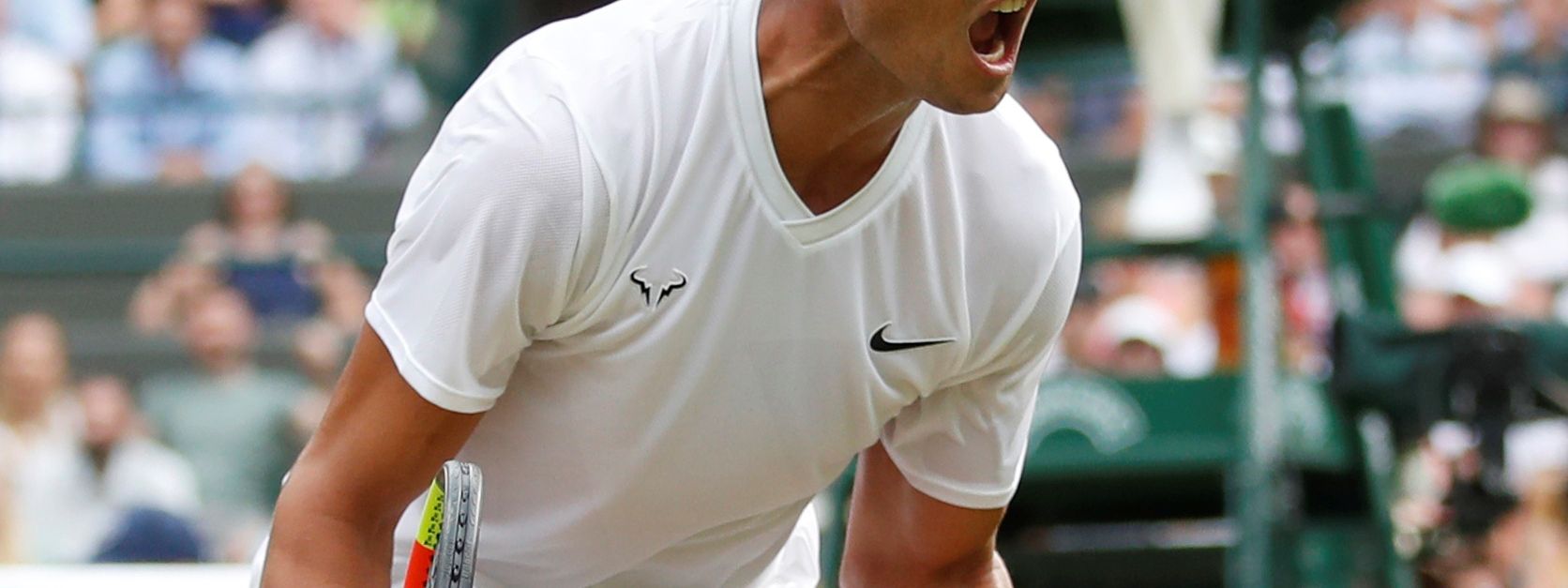 Nadal, celebrando un punto en el su partido de cuartos de final de Wimbledon.