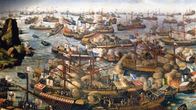 Representación pictórica de la batalla de Lepanto.