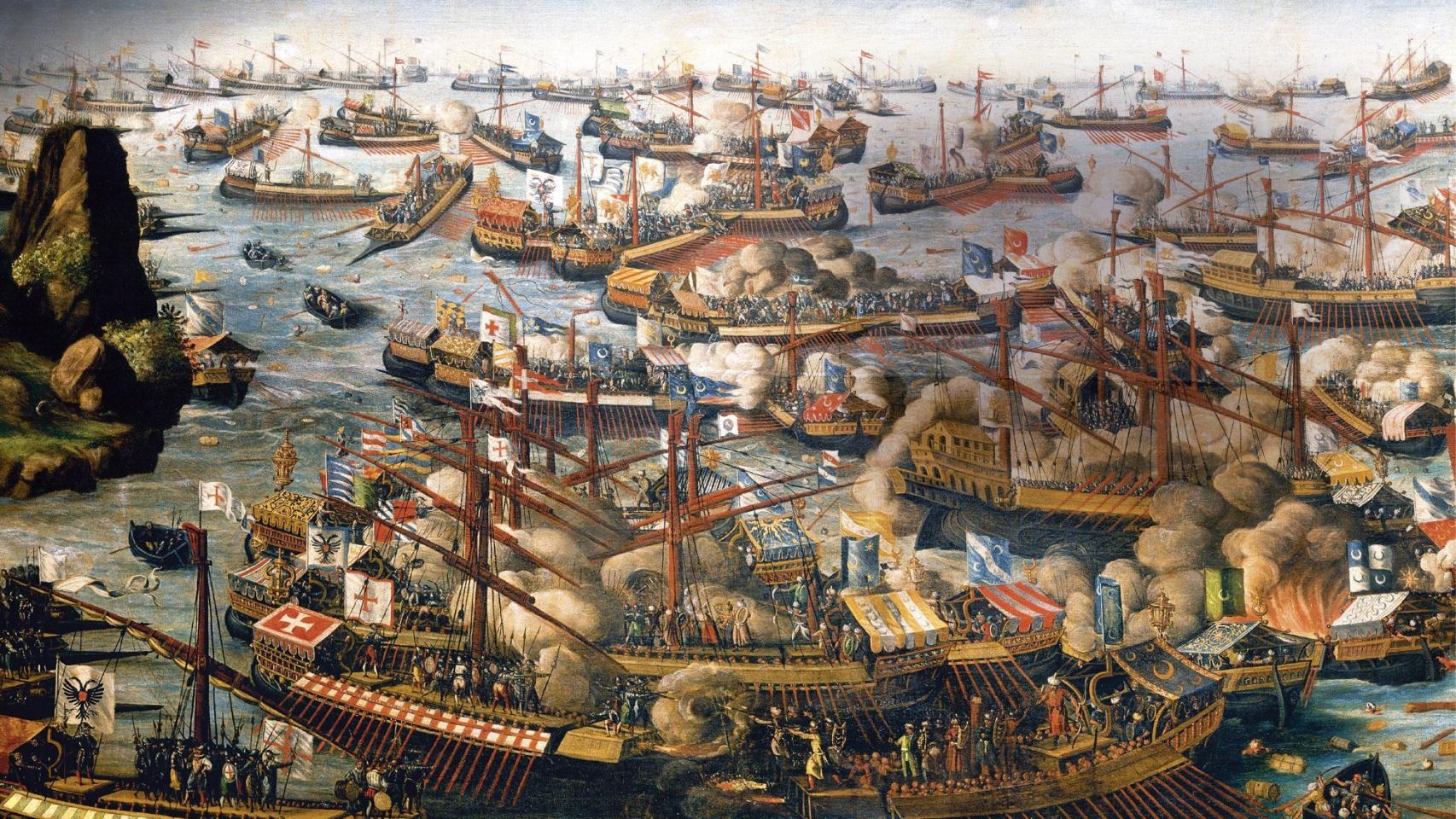 Representación pictórica de la batalla de Lepanto.