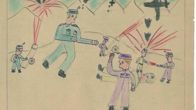 Uno de los dibujos de los niños de la Guerra Civil en la edición de la Uña Rota.