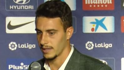 Mario Hermoso en su presentación con el Atlético