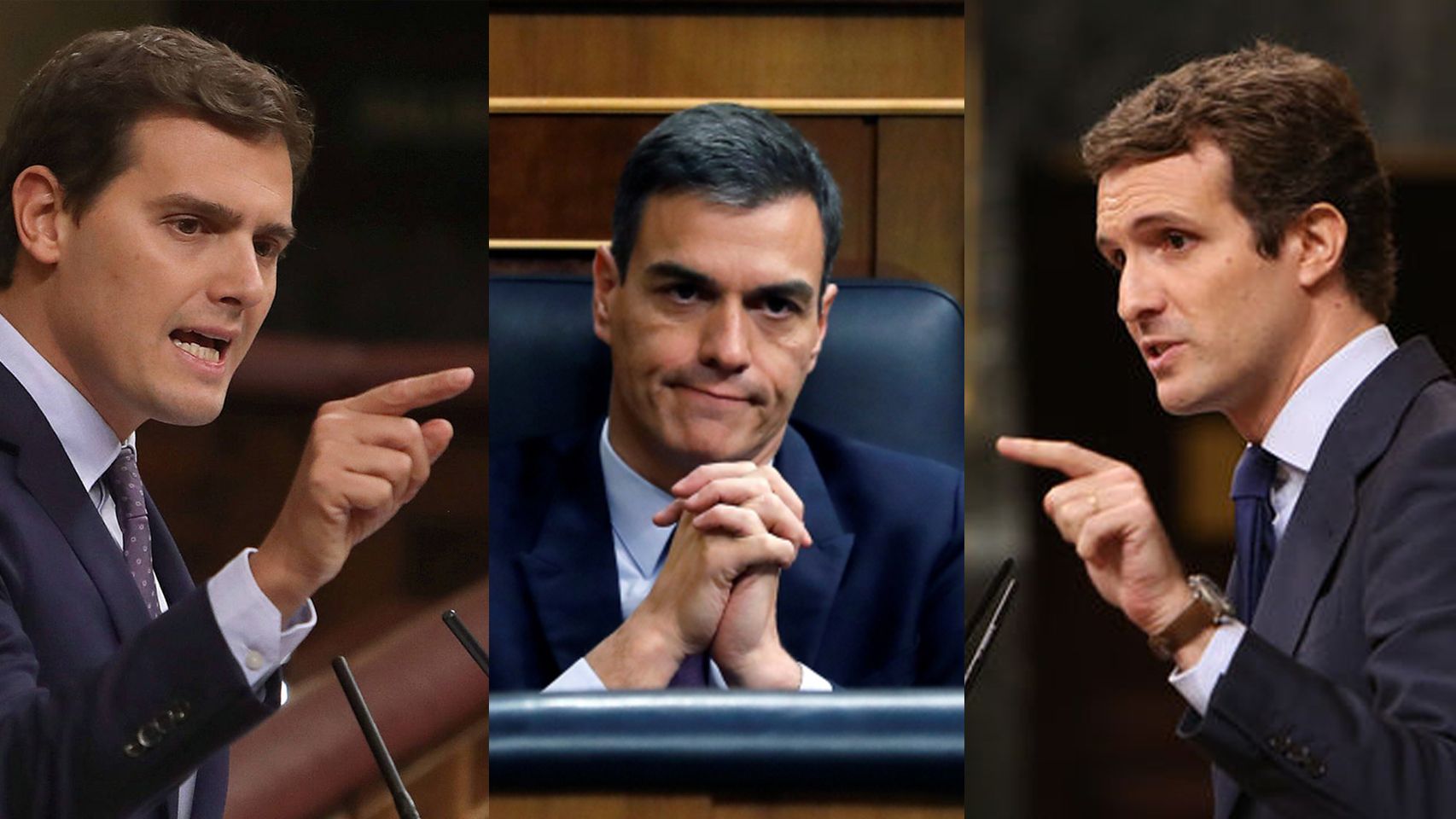 Rivera, Sánchez y Casado, en el Congreso de los Diputados.
