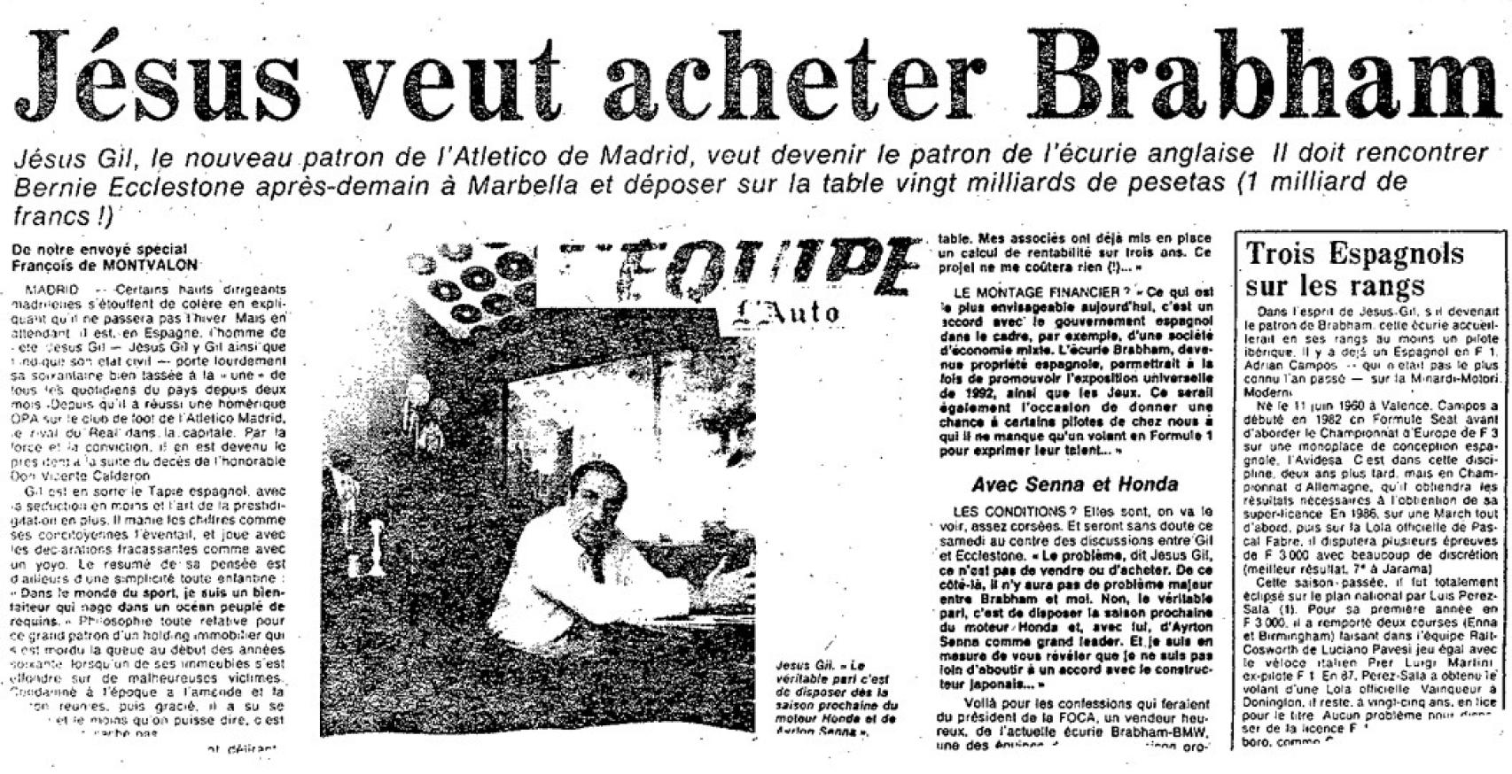 Jesús Gil, entrevistado en L'Equipe