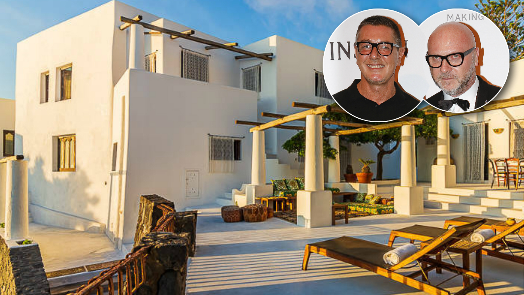 Stefano Gabbana y Domenico Dolce en un montaje frente a la casa que venden.