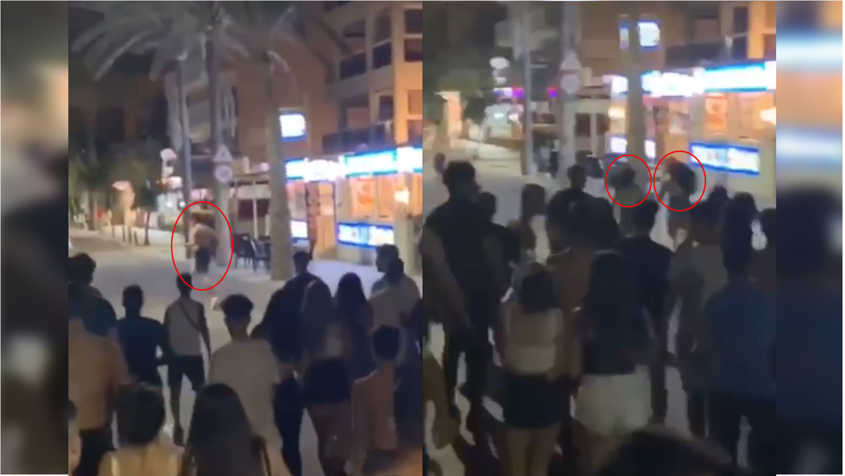 A la derecha, el menor huye de los agresores. A la izquierda, la hermana y su amiga le siguen.