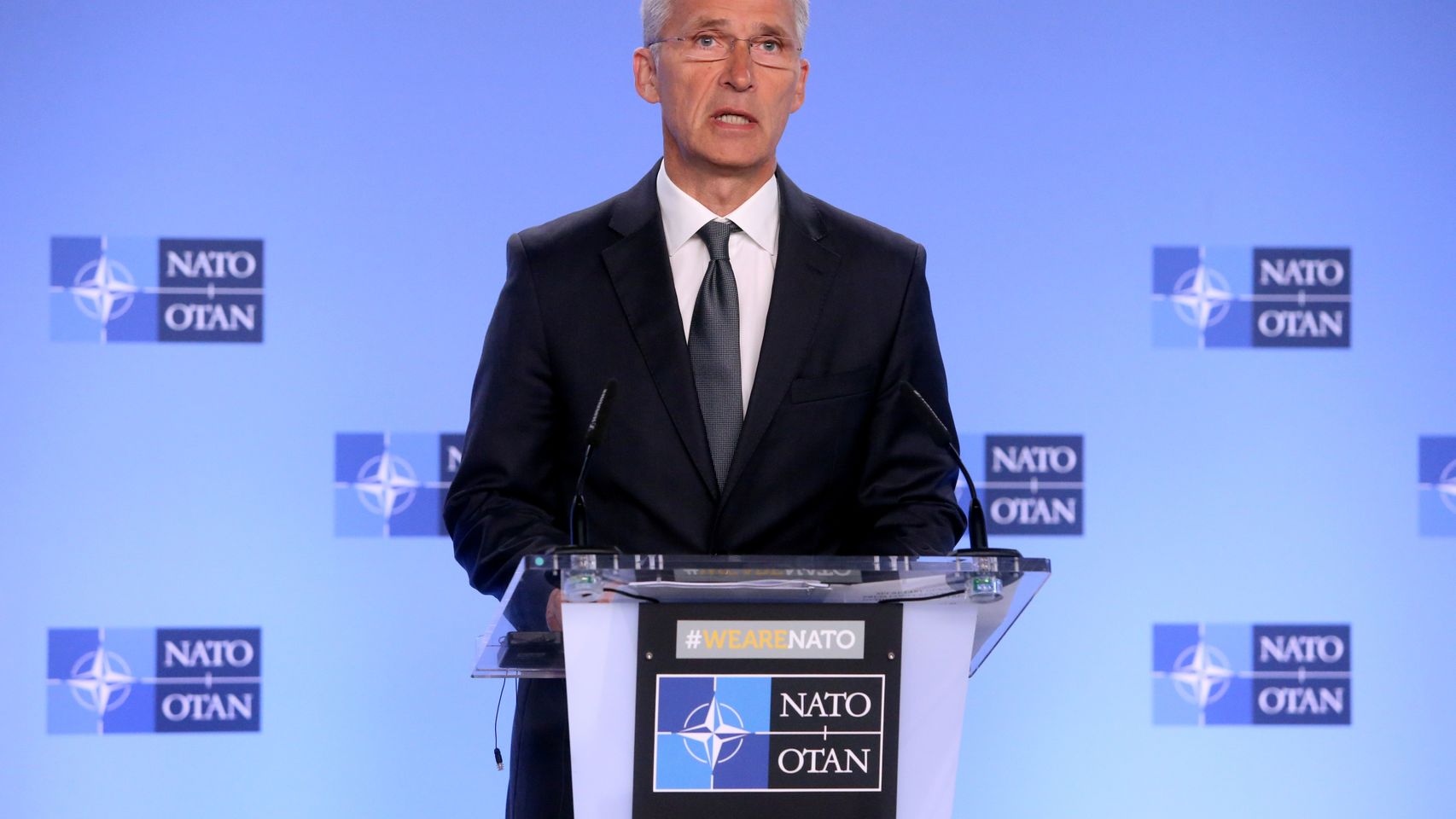 Jens Stoltenberg, secretario general de la OTAN durante la declaración.