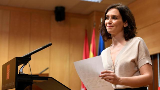 Isabel Díaz de Ayuso en rueda de prensa.