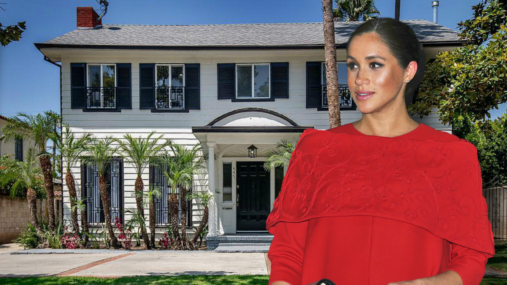 Montaje de Meghan Markle junto a su antigua casa en Los Ángeles.