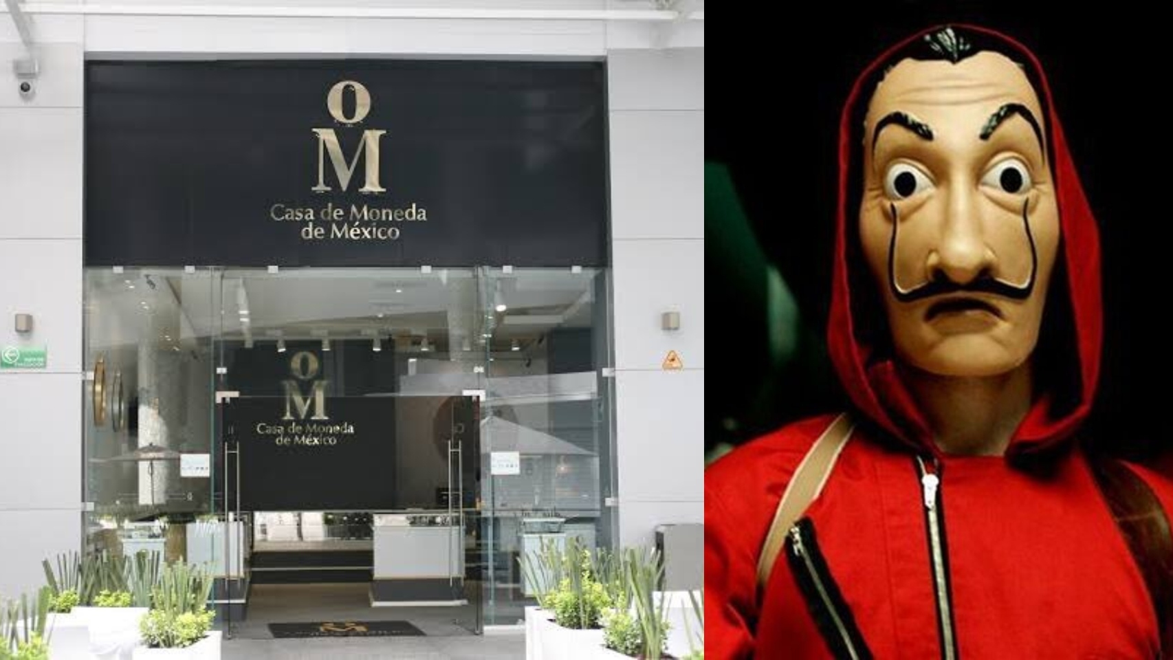 Sucursal de la Casa de la Moneda de México que ha sido robada, junto con el conocido protagonista de la serie de atracos 'La Casa de Papel'.