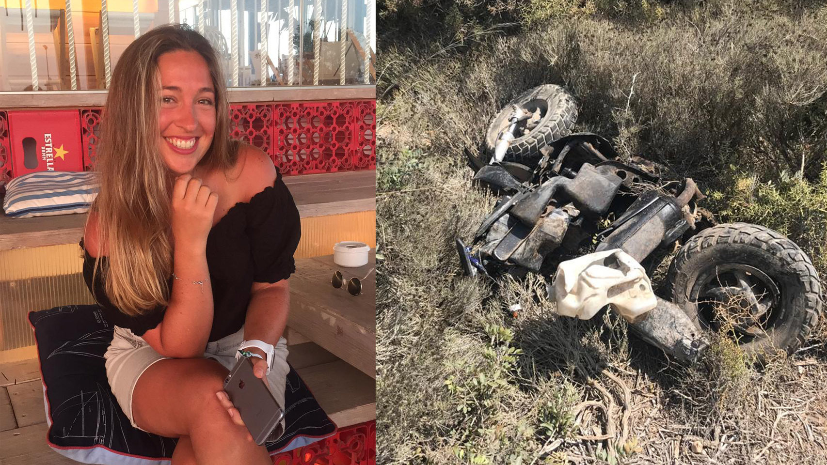 Sofía G., a la izquierda, junto a su moto después de sufrir el accidente mortal.