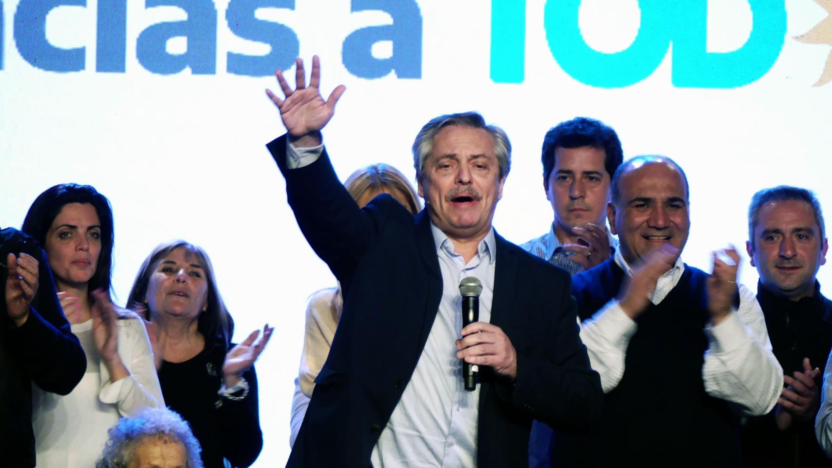 Alberto Fernández, celebrando su triunfo en las primarias celebradas en Argentina.