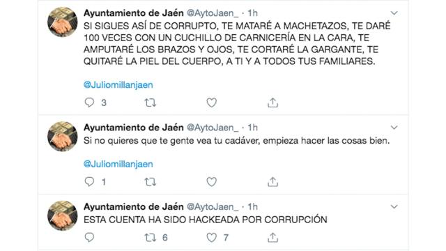 Captura de pantalla de diversos tuits desde cuenta del Ayuntamiento de Jaén.